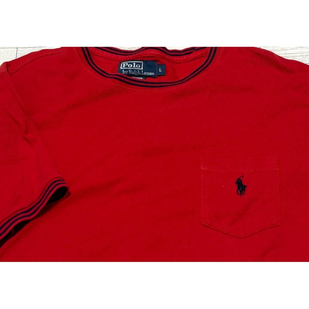 Polo Ralph Lauren Knit Shirt Mens Large Red Short Sleeve Pocket Crew Vintage